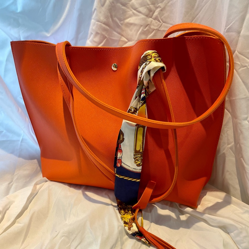 💎Vegan Leather Orange Tote Bag